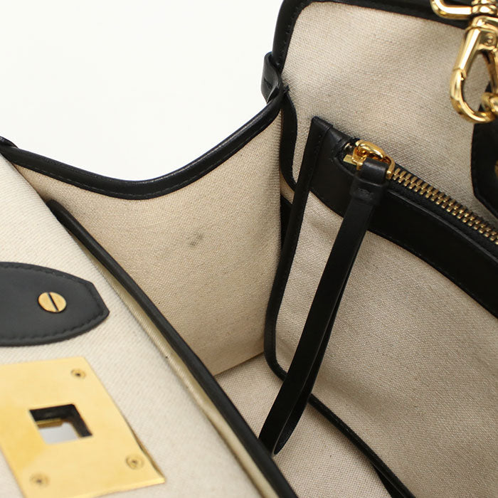 FERRAGAMO 21 I159 2WAY Gancini Tote Bag canvas leather White Women