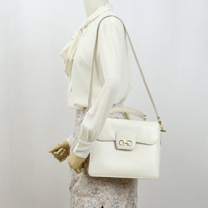 FERRAGAMO 21 E082 2WAY handbag Gancini totebag Calfskin white Women