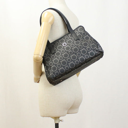FERRAGAMO 21 7919 Thrilling Bag Gancini Tote Bag Hand bag PVC Black Women