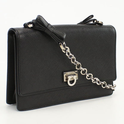 FERRAGAMO 21 6849 ChainShoulder Bag Gancini Semi-Shoulder leather black Women