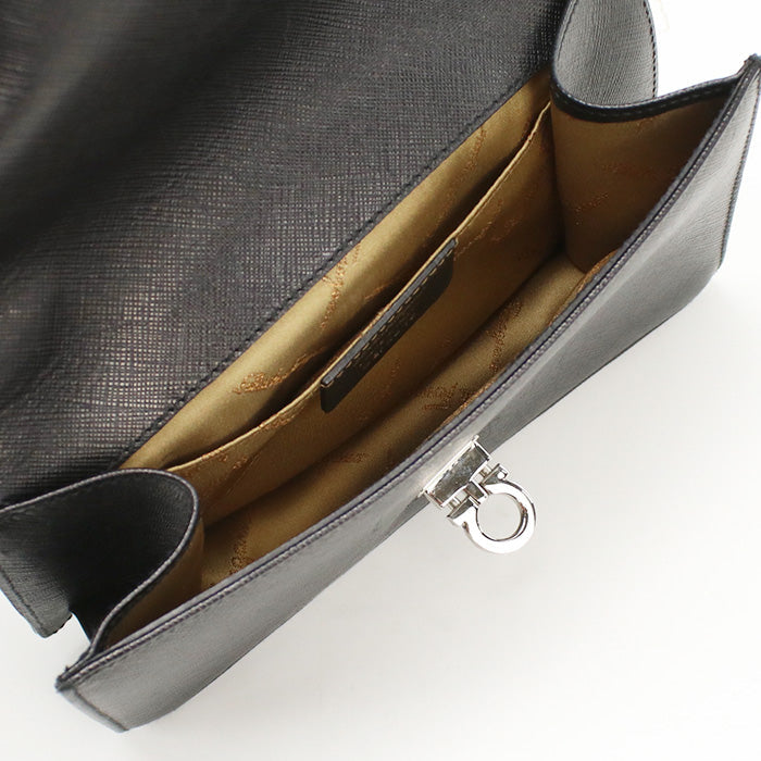 FERRAGAMO 21 6849 ChainShoulder Bag Gancini Semi-Shoulder leather black Women