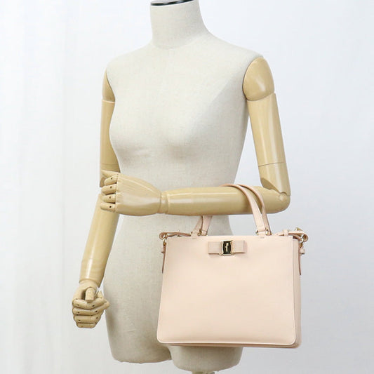 FERRAGAMO 21 E298 2WAY shoulder Bag Vala Ribbon Tote Bag leather pink Women