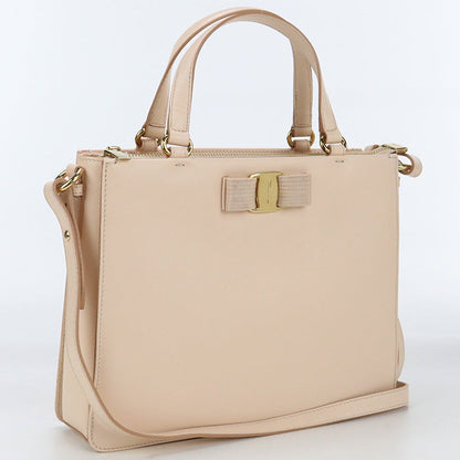 FERRAGAMO 21 E298 2WAY shoulder Bag Vala Ribbon Tote Bag leather pink Women