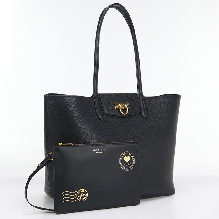 FERRAGAMO FR90839 Gancini Tote Bag Calfskin Black Women