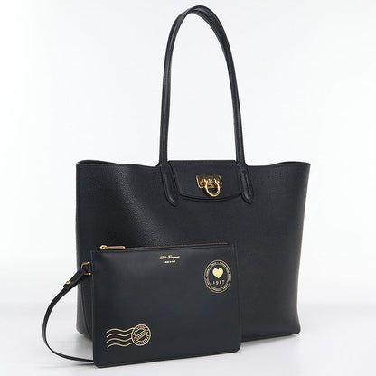 FERRAGAMO FR90839 Gancini Tote Bag Calfskin Black Women
