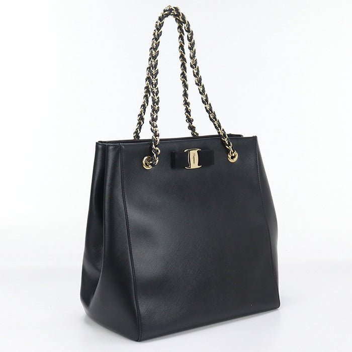 FERRAGAMO 21 F019 Chain Shoulder Bag Calfskin black Women