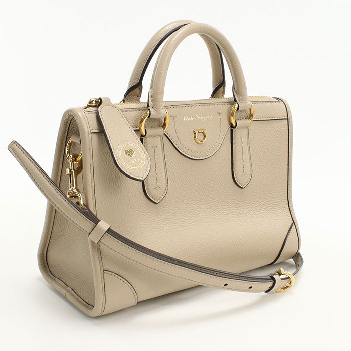 FERRAGAMO 21 0388 2WAY Gancini Handbag Calfskin beige Women
