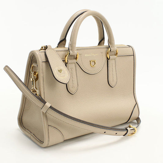 FERRAGAMO 21 0388 2WAY Gancini Handbag Calfskin beige Women