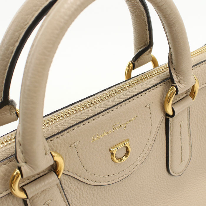 FERRAGAMO 21 0388 2WAY Gancini Handbag Calfskin beige Women