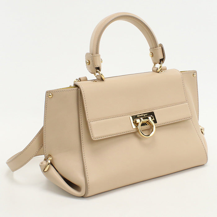 FERRAGAMO 21 F628 Handbag Gancini 2WAYTote Bag Calfskin beige Women