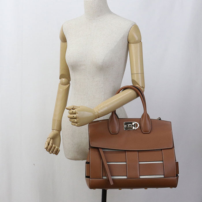 FERRAGAMO 21 H900 2WAY Gancini Tote Bag Calfskin brown Women
