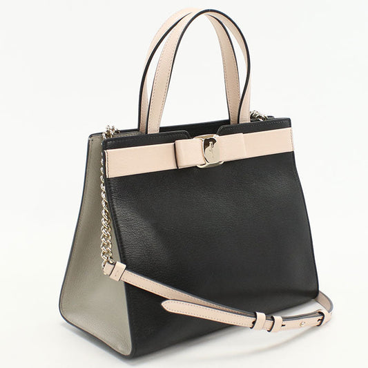 FERRAGAMO 21 1290 2WAY Vala Ribbon Tote Bag Calfskin black Women