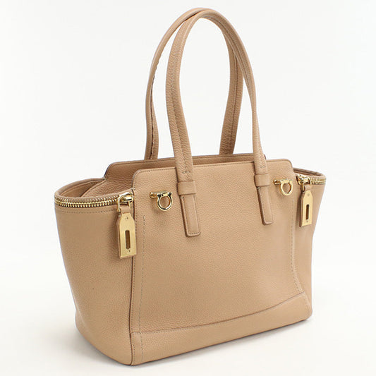 FERRAGAMO 21 D698 Gancini Tote Bag Calfskin beige Women