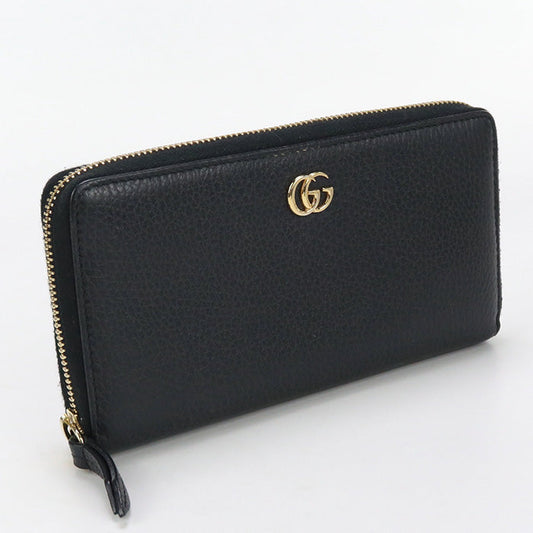 GUCCI 456117 CAO0G 1000 Long Wallet GG Marmont Zip Around Purse leather black Women(unisex)