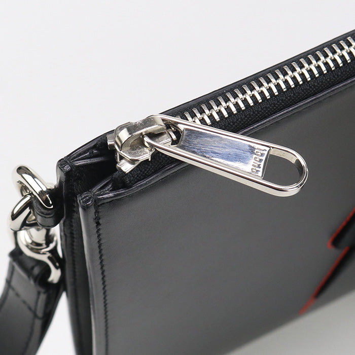GUCCI 597678 Blade embroidery Clutch bag leather black unisex