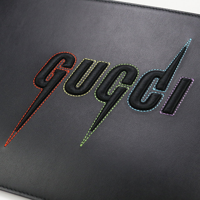 GUCCI 597678 Blade embroidery Clutch bag leather black unisex