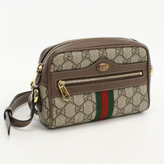 GUCCI 517350 Mini Shoulder Bag Diagonal leather/GG Supreme Canvas beige woman