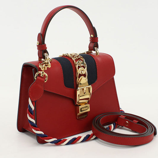 GUCCI 470270 2WAY handbag Silvi Handbag Shoulder bag leather Red Women