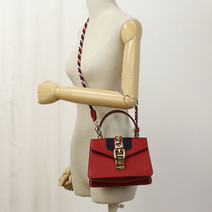 GUCCI 470270 2WAY handbag Silvi Handbag Shoulder bag leather Red Women