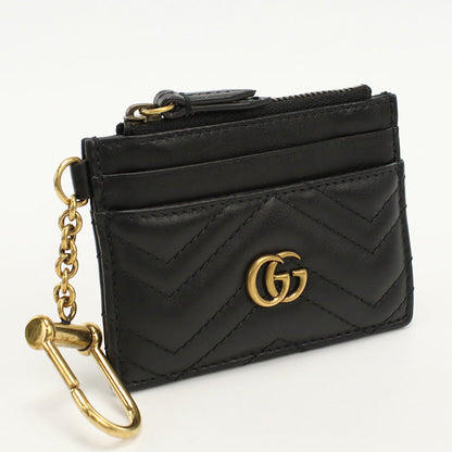 GUCCI 627064 Coin Purse Double G Wallet with key chain leather black Women