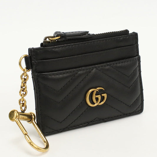 GUCCI 627064 Coin Purse Double G Wallet with key chain leather black Women