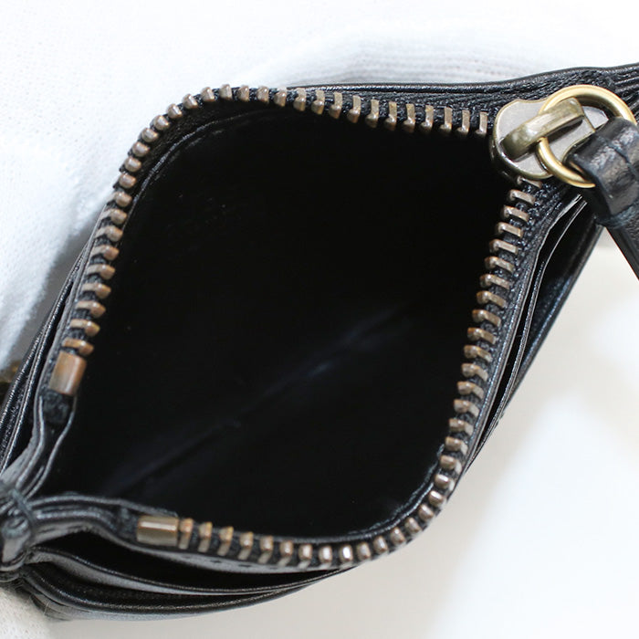 GUCCI 627064 Coin Purse Double G Wallet with key chain leather black Women
