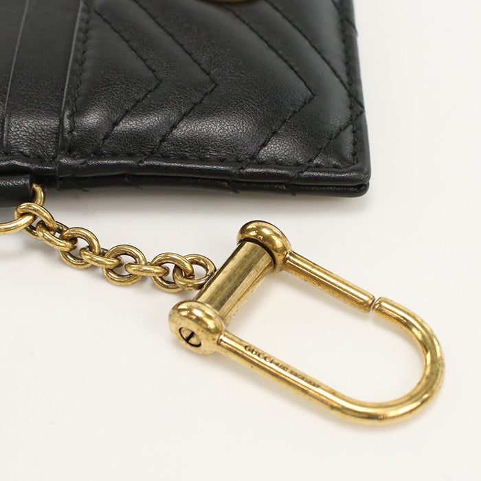 GUCCI 627064 Coin Purse Double G Wallet with key chain leather black Women