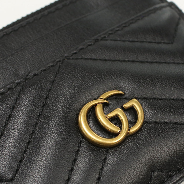 GUCCI 627064 Coin Purse Double G Wallet with key chain leather black Women