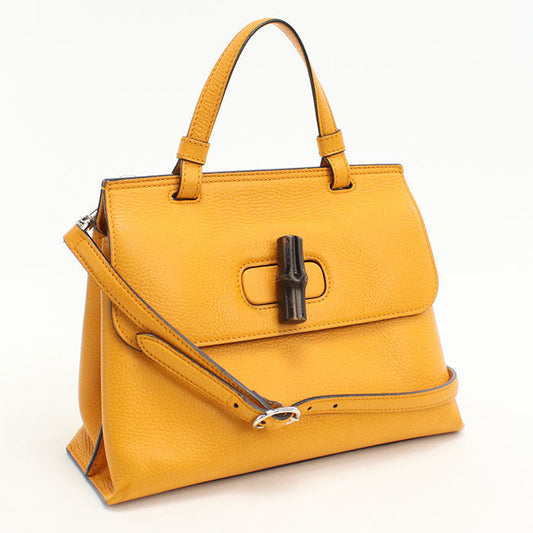 GUCCI 370831 2WAY Bamboo Handbag leather orange Women
