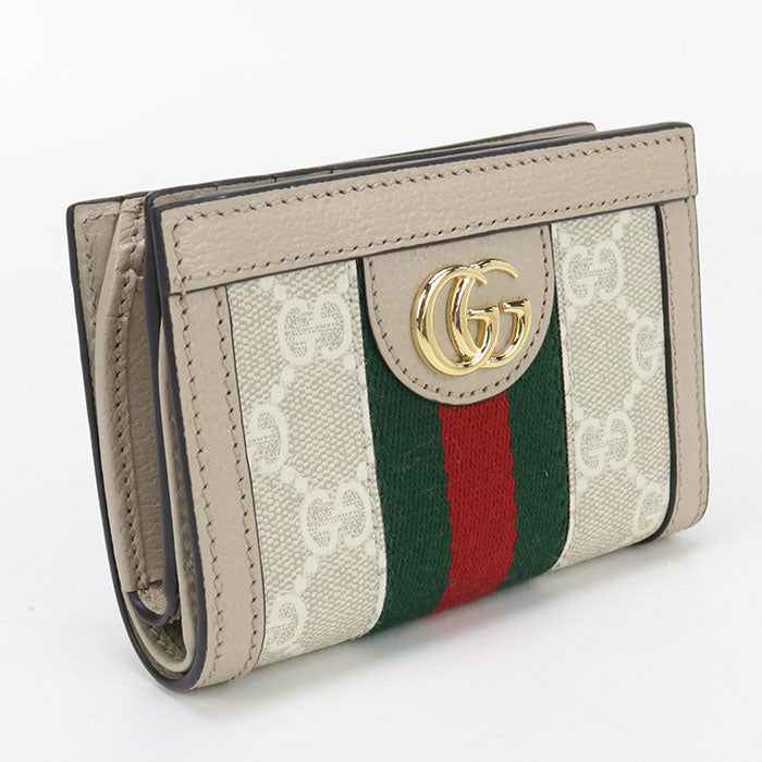GUCCI 813296 Bi-fold wallet Ofidia Folding Wallet, Mini Wallet Folded wallet GG Supreme Canvas, leather beige Women