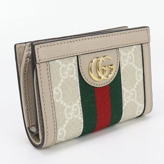 GUCCI 813296 Bi-fold wallet Ofidia Folding Wallet, Mini Wallet Folded wallet GG Supreme Canvas, leather beige Women