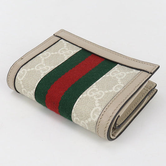 GUCCI 813296 Bi-fold wallet Ofidia Folding Wallet, Mini Wallet Folded wallet GG Supreme Canvas, leather beige Women