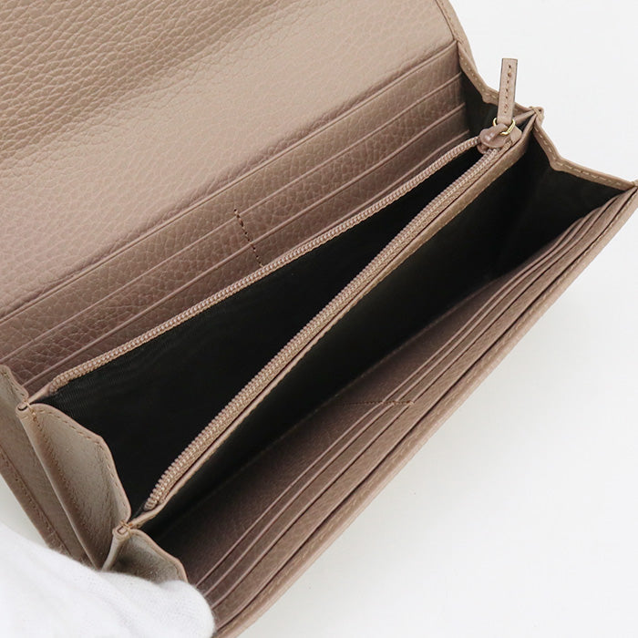 GUCCI 456116 Long Wallet Petit Marmont Double G Flap wallet leather beige Women