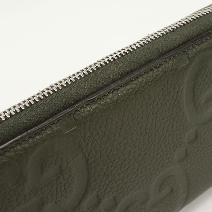 GUCCI 739482 organizer Jumbo GG PurseZip Around leather Khaki mens