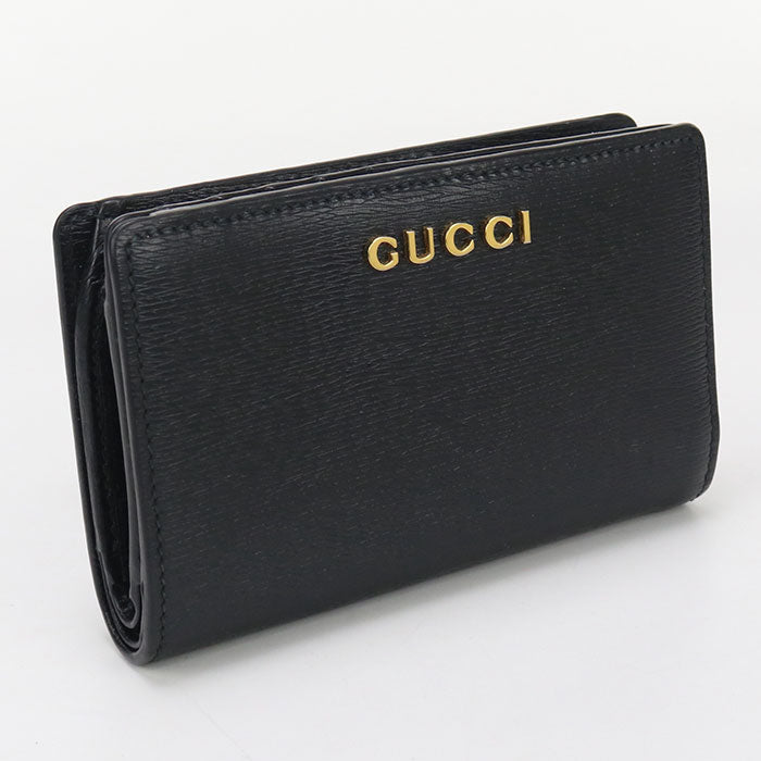 GUCCI 772640 0OP0N 1000 Card Case wallet Gucci Script Folded leather black Women