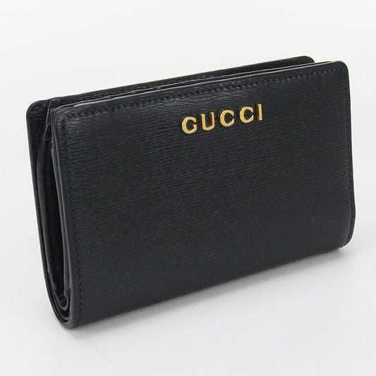 GUCCI 772640 0OP0N 1000 Card Case wallet Gucci Script Folded leather black Women