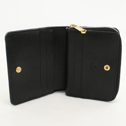 GUCCI 772639 0OP0N 1000 Bi-fold wallet Gucci Script Mini U-shaped zipper wallet leather black unisex
