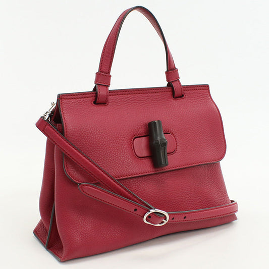GUCCI 392013 525040 Handbag Bamboo Daily Top handle 2WAY bag leather Red Women