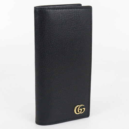 GUCCI 428740 Long wallet GG Marmont Double G Folding long wallet leather black mens