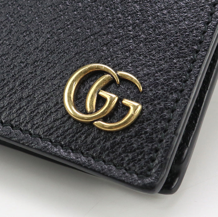GUCCI 428740 Long wallet GG Marmont Double G Folding long wallet leather black mens