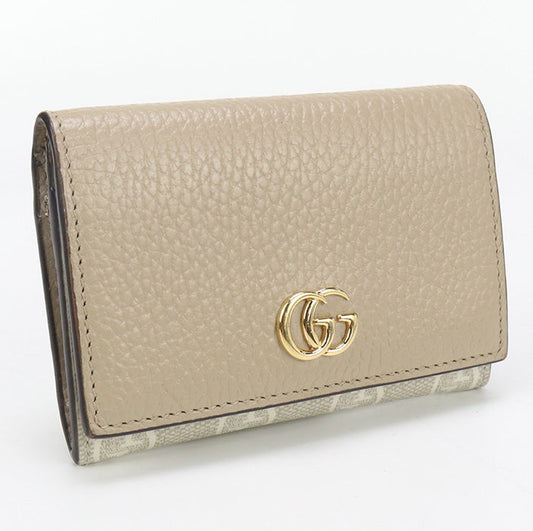 GUCCI 739525 AACFE 9543 Card Case GG Marmont Double G Bicolor Card Case/Business card holder GG Supreme Canvas, leather beige unisex