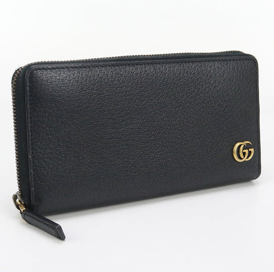 GUCCI 428736 Long Wallet GG Marmont Zip around wallet leather black unisex
