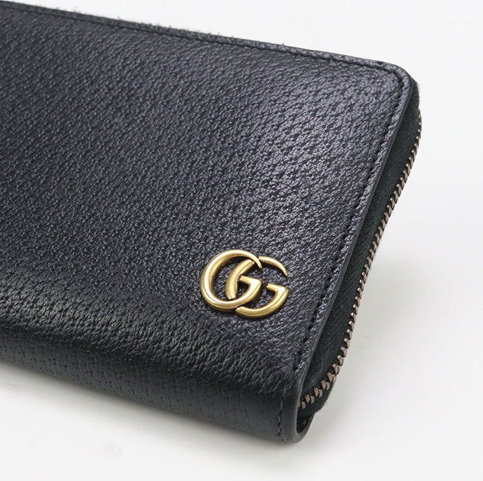GUCCI 428736 Long Wallet GG Marmont Zip around wallet leather black unisex