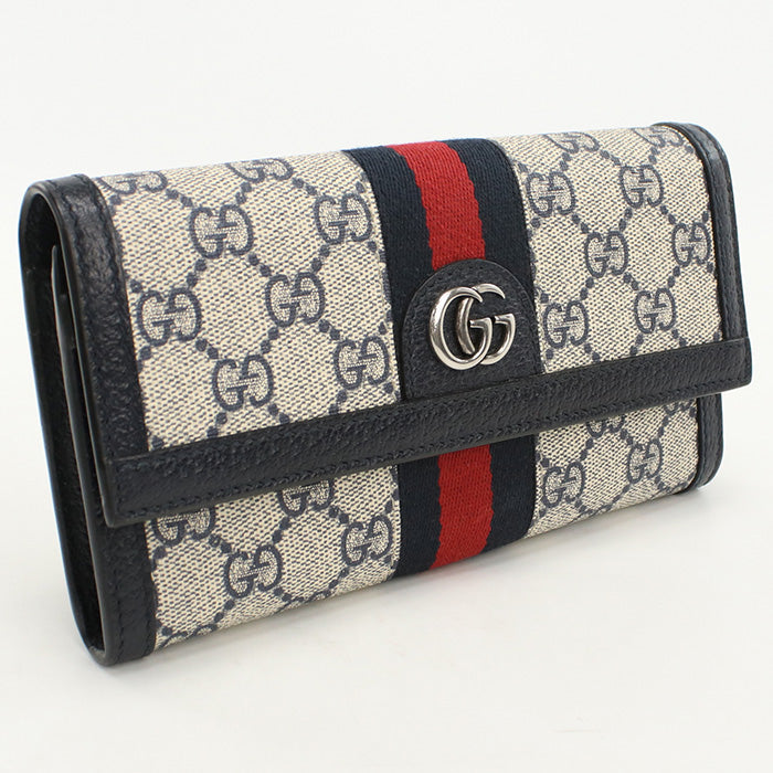 GUCCI 523153 GG Continental Ofidia Long wallet GG Supreme Navy Women