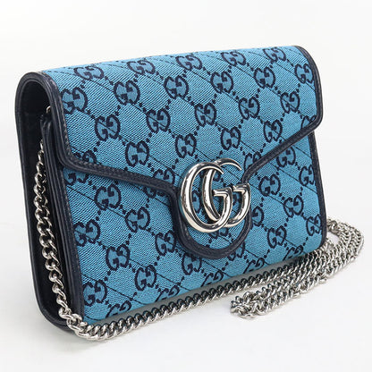 GUCCI 474575 Quilted GG Marmont Diagonal Shoulder Bag canvas/leather blue Women