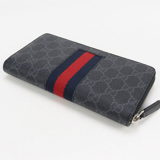 GUCCI 408831 Long Wallet GG Supreme New Web Zipper Wallet PVC coated canvas, leather Dark Gray mens