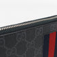 GUCCI 408831 Long Wallet GG Supreme New Web Zipper Wallet PVC coated canvas, leather Dark Gray mens