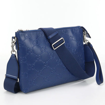 GUCCI 696009 Shoulder Bag GG emboss Medium 2-Way Clutch Bag leather blue mens