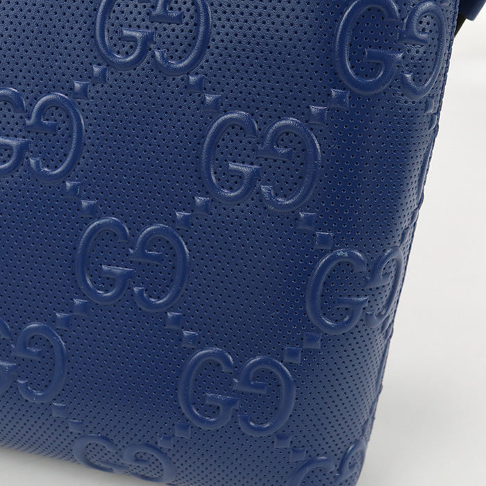 GUCCI 696009 Shoulder Bag GG emboss Medium 2-Way Clutch Bag leather blue mens