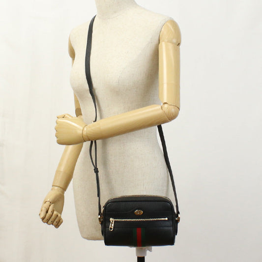 GUCCI 517350 Shoulder Bag Offidia Sherry Line Pochette leather black Women
